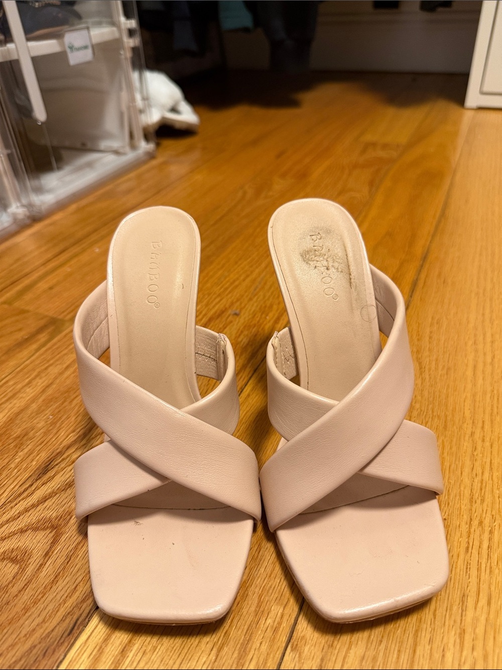 BAMBOO Blush Crisscross Slide Mules